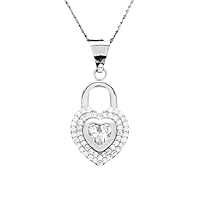 1.00 CT Round Cut Prong Set VVS1 Diamond Unisex Heart Lock Pendant Charm Real 925 Sterling Silver for Festival Day Gift Free 18