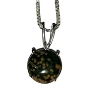 Sterling Silver Plated Round Ocean Jasper Pendant necklace Wedding Gift Jewelry