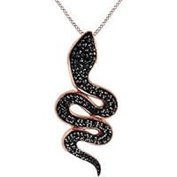 Round Cut Black Diamond Snake Pendant Necklace 14K Rose Gold Plated Sterling