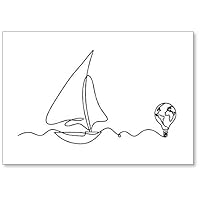 Abstract Boat with Light Bulb As Line Drawing on White Background 1 Fridge Magnet