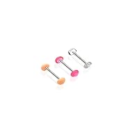 Tongue Rings Retainer Barbell with No-ceum Half Ball 14Gauge Set of 3