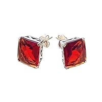 E40810R Tradition Mt St Helens Red Helenite July Birthstone Sterling Silver Rectangle Stud Earrings