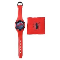 Accutime Marvel Spiderman Kids Digital Watch Set - LED Flashing Lights, LCD Watch Display, Red Sweat Band, Plastic Strap, Kids, Girls Or Boys Watch in Red (Model: SPD40113AZ)