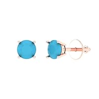 0.44cttw Round Cut Solitaire Genuine Simulated Blue Turquoise Unisex Pair of Designer Stud Earrings 14k Rose Gold Screw Back