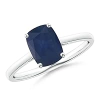 Cushion Shape Blue Sapphire Solitaire Ring 925 Sterling Silver September Birthstone Gemstone Jewelry Wedding Engagement Women Birthday Gift