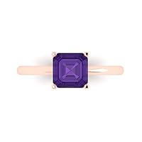 Clara Pucci 1.50 carat Asscher Cut Solitaire Natural Purple Amethyst Proposal Wedding Bridal Anniversary Ring 18K Rose Gold