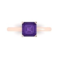 1.4ct Asscher Cut Solitaire Natural Amethyst Proposal Wedding Bridal Designer Anniversary Ring 14k Rose Gold for Women