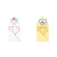 Hudson Baby Girl Animal Face Hooded Towel 2-Pack, Flower Llama Scuba Duck
