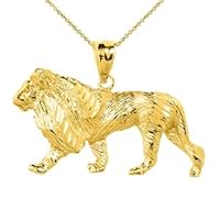 YELLOW GOLD DIAMOND CUT LION PENDANT NECKLACE - Gold Purity:: 10K, Pendant/Necklace Option: Pendant With 20