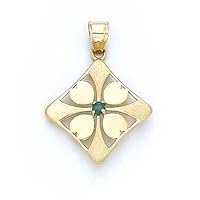14k Yellow Gold Simulated Emerald 4 Leaf Clover Pendant Necklace Jewelry for Women