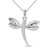 10k White Gold Diamond-accented Dragonfly Angel Wings Insect Necklace Pendant .03 Ctw.