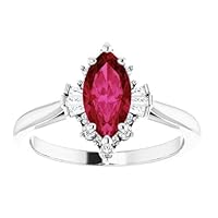 Halo Ruby 1 CT Marquise Ring 14k Gold, Boho Ruby Ring, Cluster Marquise Ruby Engagement Ring, July Birthstone Rings