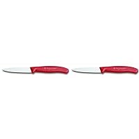 Victorinox 3.25 Inch Swiss Classic Paring Knife with Straight Edge, Spear Point, Red (Pack of 2)