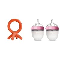 Comotomo Baby Bottle, Pink, 5 Ounce (4 Count), Comotomo Silicone Baby Teether, Orange