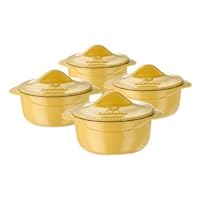 Calphalon Enamel Cast Iron Set of 4 Mini Soup Pots, Custard Yellow