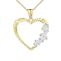 HAWAIIAN HONU TURTLES HEART PENDANT NECKLACE IN TWO-TONE YELLOW GOLD - Gold Purity:: 14K, Pendant/Necklace Option: Pendant Only