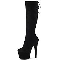 Black Flock 6Inch Nightclub 17cm Stripper Heels Sexy Fetish Shoes Pole Dance Catwalk Crossdresser Mid-Calf Women Exotic Boots