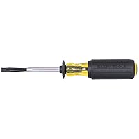 Klein Tools 6024K Slotted Screw-Holding Screwdriver, 1/4-Inch Split-Blade Flat Head Driver, Positive Gripping Action, Cushion-Grip Handle