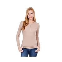 Khanomak Women's Round Neck Long Sleeves Henley Thermal Knit Top