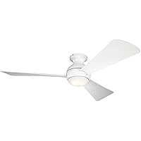 Kichler 330152MWH 54 Inch Sola Ceiling Fan LED, 3 Speed Wall Control Full Function, Matte White Finish with Matte White Blades