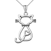 OPENWORK BACKWARDS CAT PENDANT NECKLACE IN WHITE GOLD - Gold Purity:: 14K, Pendant/Necklace Option: Pendant Only