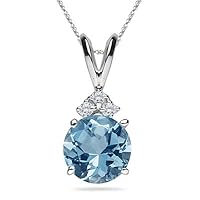 0.06 Cts Diamond & 0.42 Cts of 5 mm AAA Round Aquamarine Pendant in 14K White Gold