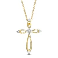 1/10 CT Round Created Diamond Religious Cross Pendant Necklace 14K Yellow Gold Finish