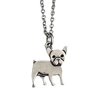 French Bulldog Necklace on Silver Stainless Steel Chain - Frenchie Charm Pendant for Dog Mom - Frenchie Gifts