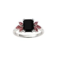 2.5 CT Emerald Cut Black Onyx Engagement Ring 10k Vintage Garnet Marquise Cluster Ring Rose Gold Black Onyx Wedding Ring Unique Bridal Anniversary Ring