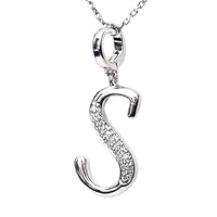 Silver Diamond Initial Pendant S with Silver Chain