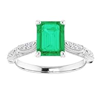 Victorian 2.5 CT Emerald Shape Emerald Engagement Ring 10K White Gold Platinum, Vintage Natural Genuine Emerald Diamond Ring, Antique Green Emerald Ring, Wedding Ring