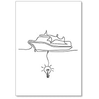 Abstract Boat with Light Bulb As Line Drawing on White Background Fridge Magnet