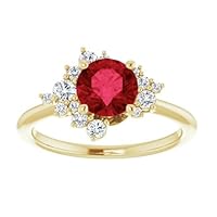 2 CT Ruby Engagement Ring 14k Gold, Scatter Red Ruby Diamond Ring, Cluster Chatham Ruby Ring, Multi Stone Round Ruby Ring, Sopia