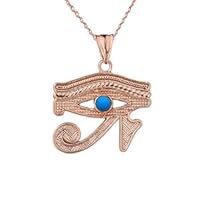 COPY OF EYE OF HORUS (RA) WITH TURQUOISE CENTER STONE PENDANT NECKLACE IN ROSE GOLD - Gold Purity:: 10K, Pendant/Necklace Option: Pendant Only