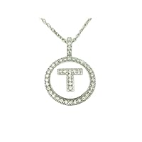 925 Sterling Silver Finish Round Cut Diamond Set Micro Pave Initial 