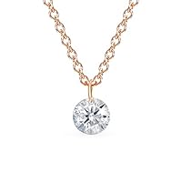 Rose gold Plated 925 Silver 0.13 ct (J-K Color, I1-I2 Clarity) Floting diamond necklace Solitaire Necklace for women.
