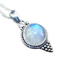 925 Sterling Silver Gorgeous Round Rainbow Moonstone Delicate pendant