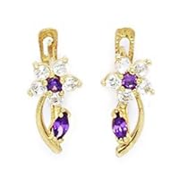 14k Yellow Gold February Purple CZ Flower Leaf Leverback Earrings Measures 16x6mm Jewelry for Women