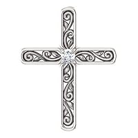 925 Sterling Silver Polished .03 Dwt Diamond Religious Faith Cross Pendant Necklace Jewelry for Women
