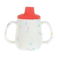 Nuby First Training Cup - Silicone Cup with Free-Flow Spout and Easy-Grip Design - 2 oz - 6+ Months - Coral and Sprinkles