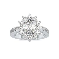 Riya Gems 10 CT Oval Moissanite Engagement Ring Wedding Eternity Band Vintage Solitaire Halo Setting Silver Jewelry Anniversary Promise Vintage Ring Gift