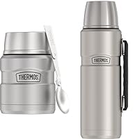 THERMOS Stainless King Vacuum-Insulated Beverage Bottle, 40 Ounce, Matte Steel and Food Jar Bundle