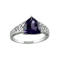 Carillon Amethyst Trillion Shape 10MM Natural Earth Mined Gemstone 10K White Gold Ring Unique Jewelry for Women & Men