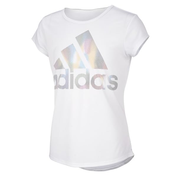 adidas Girls' Short Sleeve Rainbow Scoop Neck Tee T-Shirt