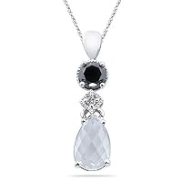 0.86 Ct Black & White Diamond, 6.38 Ct White Topaz Drop Pendant-14KW