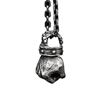Mens Vintage Black Power Boxing Fist Pendant Necklace Stainless Steel Silver