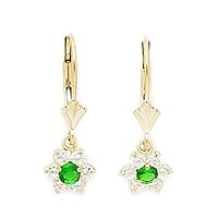 14k Yellow Gold May Green CZ Small Flower Drop Leverback Earrings Measures 23x8mm Jewelry for Women
