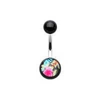 WildKlass Jewelry Hawaiian Luau Flower Acrylic Logo Steel Belly Button Ring