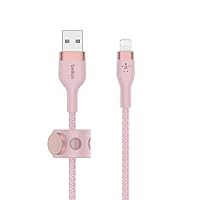 Belkin BoostCharge Pro Flex Braided USB Type A to Lightning Cable (2M/6.6FT), MFi Certified Charging Cable for iPhone 14, 13, 12, 11, Pro, Max, Mini, SE, iPad and More - Pink