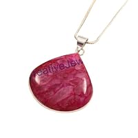 925 Sterling Silver Handmade Natural Pink Agate Gemstone Simple Pendant Necklace Gift Jewelry